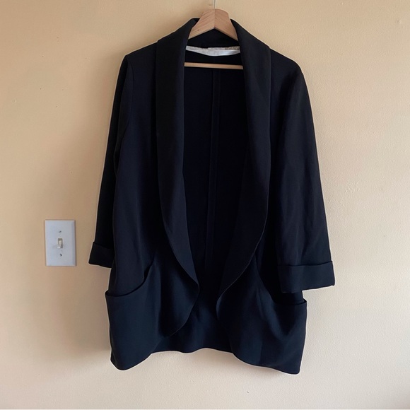Aritzia Wilfred Chavelier Blazer Black Size 10 Japanese Crepe Pockets Unlined - Picture 2 of 15